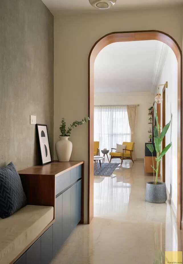 Arched passage with built-in bench storage